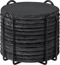 Slate Coasters with Holder, MAPRIAL 4 Inch Coaster Set of 12 Round Black Slate Stone DIY Coasters with Anti-Scratch Backing for Halloween Christmas, Bar, Kitchen, Home Decor, Gifts for Mom, Dad