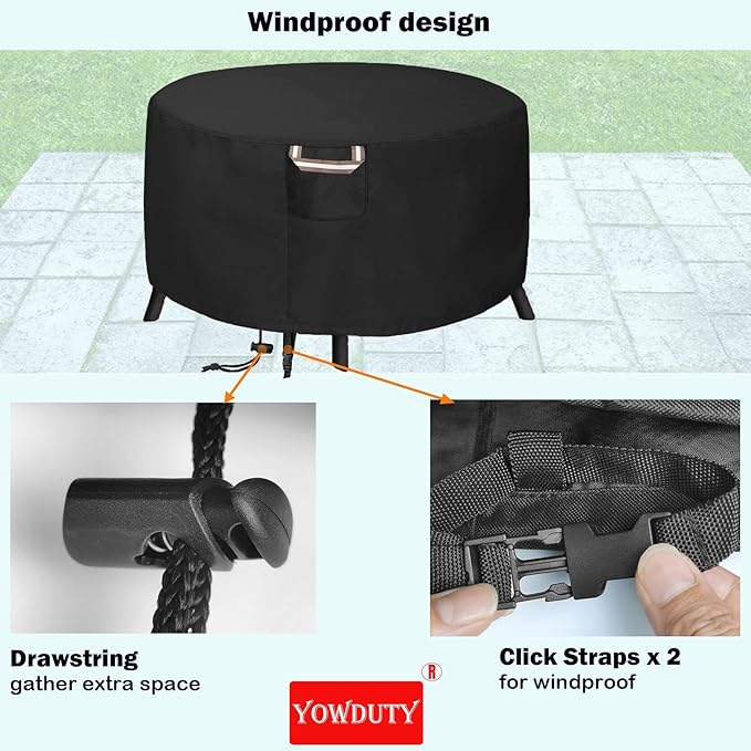 Round Propane Gas Fire Pit Cover 36 x 24 Inch, Waterproof Heavy Duty 600D Round Outdoor Fireplace Cover 36 inch, All-weather Protection For Patio Firepit / Fire Bowl 34/35/36 inch