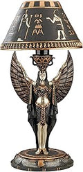 Design Toscano Isis Diety Egyptian Decor Accent Sculptural Desk Table Lamp, 9 inches wide, 17 inches tall, Cast Stone Resin, Black & Gold Finish
