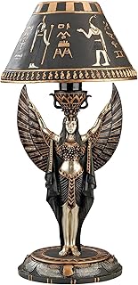 Design Toscano Isis Diety Egyptian Decor Accent Sculptural Desk Table Lamp, 9 inches wide, 17 inches tall, Cast Stone Resin, Black & Gold Finish