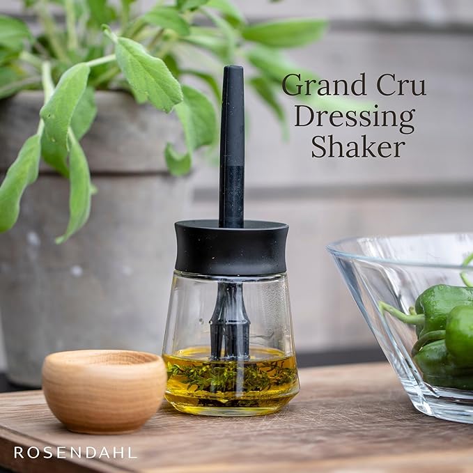 Rosendahl Grand Cru 8.1 in. Marinade Glass with Brush - Stylish Black Glass Jar with Flexible Lid and Soft-Touch Silicone Brush, Perfect for Mixing and Storing Marinades, Leak-Proof Kitchen Essential