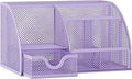 EasyPAG Mesh Desk Organizer with Drawer Multi-functional Pen Holder Stationery Organizer for Office School Supplies 6 Compartments Dorm Organizers and Storage for Desk, Light Purple
