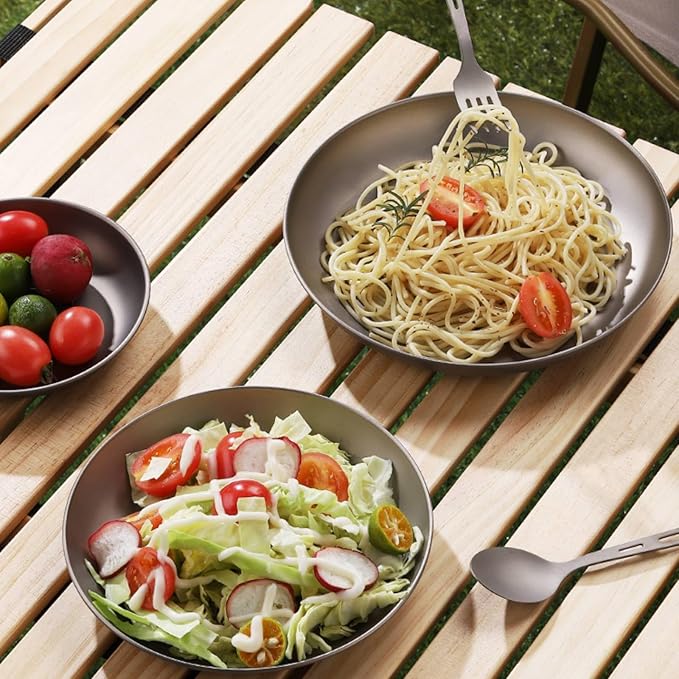 2 pcs Titanium Camping Plate Dishes,7.68 Inch Ultralight Durable Titanium Dish Plate Cookware,Outdoor Stackable Serving Backpacking plates for Travel Hiking Kitchen (19.5 cm)