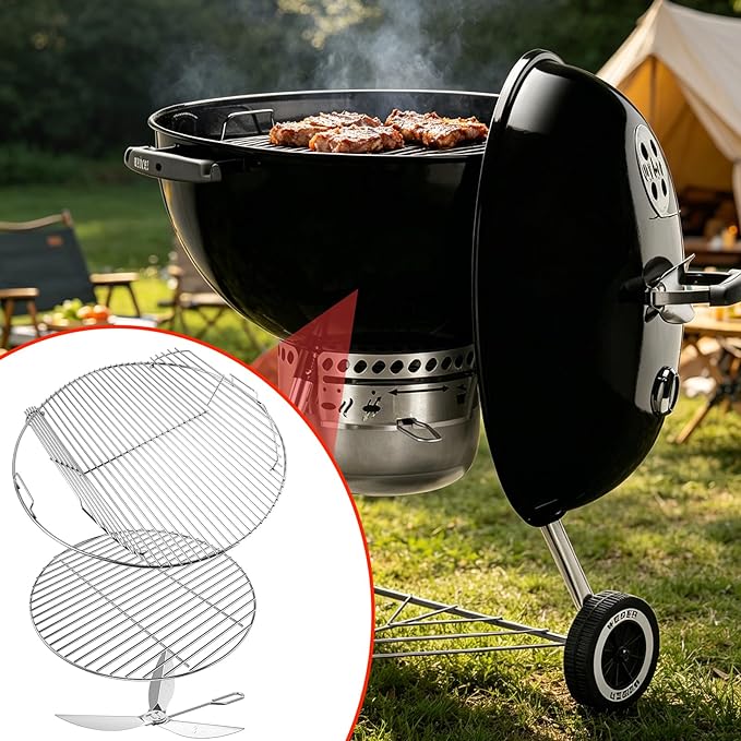 Round Replacement Grates for Weber 22'' Kettle Charcoal Grill,7436 Cooking Grate & 7441 Charcoal Grate for Weber One-Touch/Master-Touch/Performer Series Grill, with 7444 One-Touch Cleaning System Kit