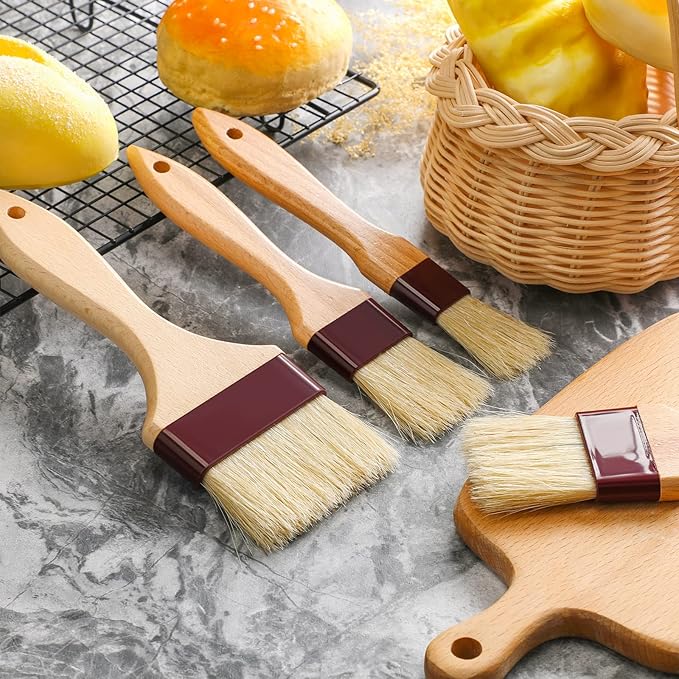 Boao 4 Pcs Pastry Brush, Natural Bristle Basting Brush, Beech Wooden Handle Basting and BBQ Brushes for Cooking, Butter, Oil, Egg, Marinade, Sauce, Grilling, Baking, Kitchen Food(1, 1.5, 2, 3 Inch)
