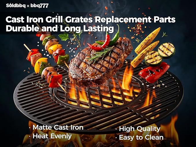 8835 Cast Iron 21.5" Grill Grates w/12" Removable Center Grate for Weber Original Kettle Premium 22-inch Charcoal Grill, Replacement Parts for Weber 22" Performer Premium Grill, One-Touch Grills