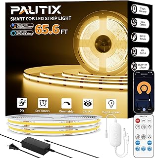 PAUTIX COB LED Strip Lights 65.6ft/20m Warm White 2700K LED Light Strip,Compatible with Alexa/Google Assistant,Dimmable LED Strips for Bedroom,Cabinet,Living Room,CRI93+ Super Bright High Lumen