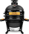 Upgraded 13 inch Ceramic Kamado Grill with Waterproof Air Vent Cap | Portable Tabletop Charcoal BBQ Grill Smoker for Outdoor Cooking, Patio, Camping | Black