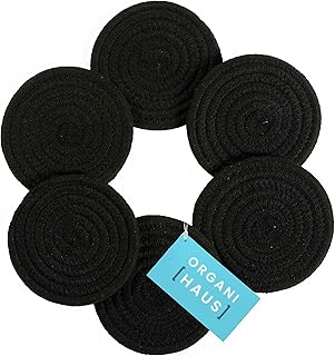OrganiHaus Drink Coasters Set of 6, Absorbent Cotton Woven Cup Coasters, Rustic Farmhouse Boho Decor for Coffee Table and Drinks Protection, Cute Coaster for Drinks, Coaster for Office Desk - Black