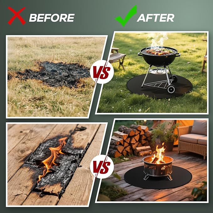48inch Fire Pit Mat, Round Under Grill Blanket for Outdoor Grill, Fireproof Mat, Oil Proof Waterproof Under Floor BBQ Accessories Protector for Solo Stove Accessories