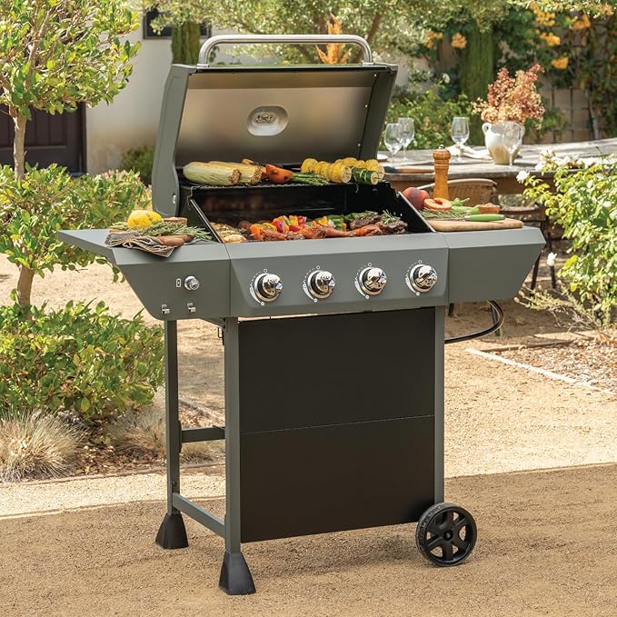 Megamaster 4-Burner Propane Gas Grill with Side Tables, 44,000BTUs, 566.92 SQ. In. Cooking Space, 2 Wheel Transport, Outdoor Kitchen Grill for BBQs, Backyards, Tailgating, and More - 720-1093B