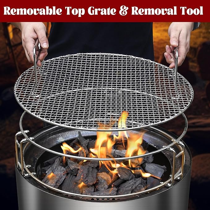 Heavy Duty Stainless Steel Fire Pit Cooking Grates Accessory Kit, Fire Pit Stand for 19.5" Solo Stove Bonfire, Easy Install Round Cooking Grill Grate for Outdoor Camping BBQ Picnic