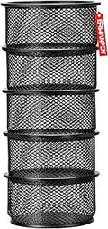 grwanpen®5-Pack Stackable Mesh Desk Organizer Bins - Durable Storage Containers for Paper Clips, Rubber Bands, and Office Supplies, Black