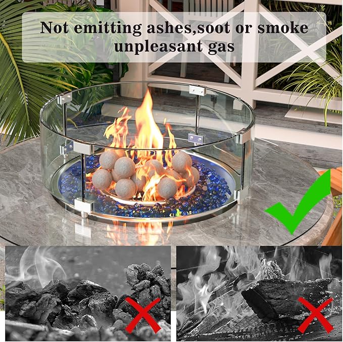 GRISUN 4-Inch Grey Round Ceramic Fire Balls – Tempered Firepit Spheres for Natural & Propane Fireplaces, Safe for Indoor & Outdoor Use, Reusable Set of 12 Decorative Fire Pit Accessories