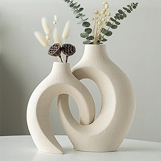 Levvohd Hollow Ceramic Vase Set of 2, Modern Nordic Minimalist Book Style Boho Aesthetic Vases for Home Decor Living Room Shelf Entryway Coffee Centerpiece Table Decorative (Cream White)