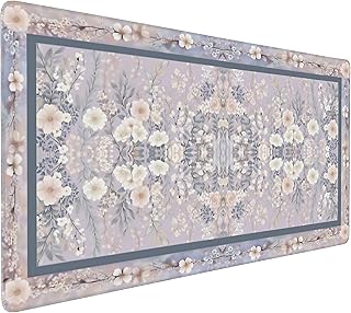 Floral Aesthetic Rose Gaming Mouse Pad, Purple Rug Desk Mat with Anti-Slip Base & Stitched Edges, Office & Home Desk Decor for Women, 35.4" x 15.7" in Computer Desktop Mat