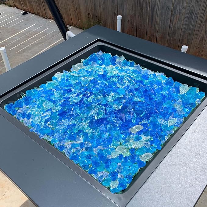 VEVOR Fire Glass, 10 lbs, Aqua Blue + Caribbean Blue + Aqua Green, 3/4 Inch High-Temperature Resistant Reflective Glass Rocks, Smokeless Fire Pit Stones for Outdoor Table & Landscaping