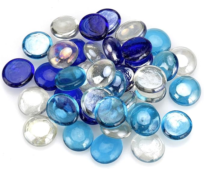 Mr. Fireglass 10 Pound Blended Fire Glass Beads, 1/2" High Luster Mixed Colored Fire Glass Drops for Fireplace Fire Pit & Lanscaping, Cobalt Blue, Crystal Ice, Caribbean Blue (Pack of 2)