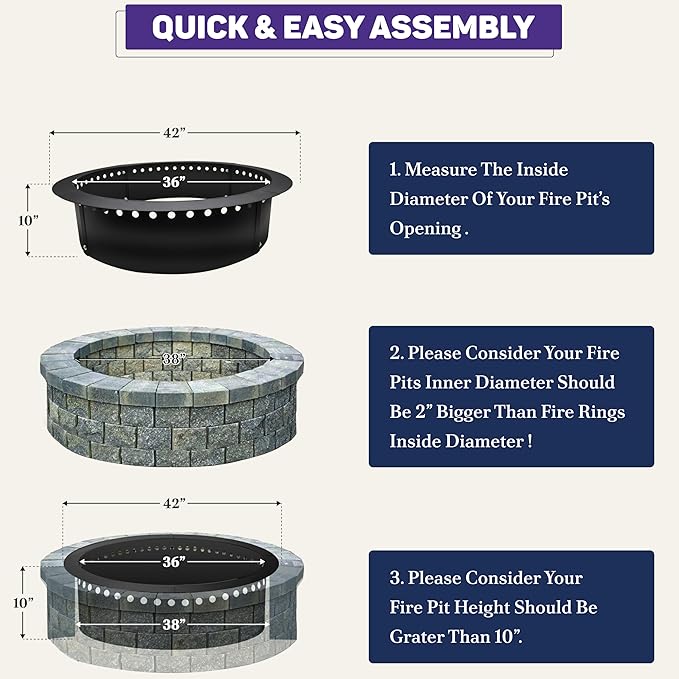 FEBTECH Smokeless Fire Ring Liner - 42" OD & 36" ID - Premium Carbon Steel Fire Ring with Heat Resistant Coating - DIY Portable Smokeless FireRing Designed for Memorable Gatherings Under The Stars