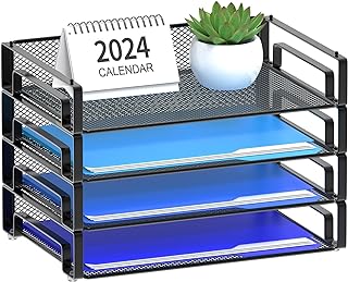 Samstar 4 Pack Stackable Letter Paper Tray, Desk File Organizer Paper Sorter for Letter/A4 Size Folders Documents, Mesh Made