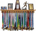 MedalAwardsRack 3ft- Ultimate Medal Hanger Display and Trophy Shelf - Multi-Sport Trophy and Medal Holder for Medal Display, Plaques, Pictures, Trophies and more. Solid Wood - Large 36" - Walnut