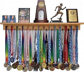 MedalAwardsRack 3ft- Ultimate Medal Hanger Display and Trophy Shelf - Multi-Sport Trophy and Medal Holder for Medal Display, Plaques, Pictures, Trophies and more. Solid Wood - Large 36" - Walnut
