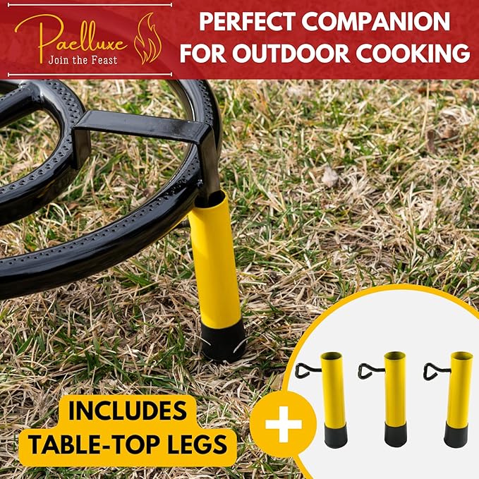 Paelluxe Paella Burner and Stand Set 16 Inch Dual Ring Propane Burner Outdoor Stove with Table Top Stand & Regulator, Portable Gas Cooker Wok Burner for Camping, Crawfish Boil Cooking Outdoor Paellera