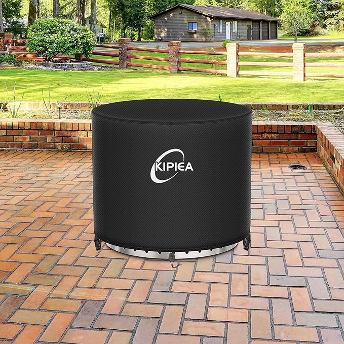 Kipiea Round Fire Pit Cover for Solo Stove Yukon - 100% Waterproof Smokeless Fire Pit Cover, Upgraded 600D Strong Tear and UV Resistant - 30" Dia X 16" H