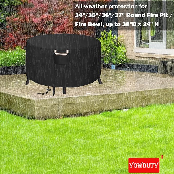 Round Propane Gas Fire Pit Cover 36 x 24 Inch, Waterproof Heavy Duty 600D Round Outdoor Fireplace Cover 36 inch, All-weather Protection For Patio Firepit / Fire Bowl 34/35/36 inch
