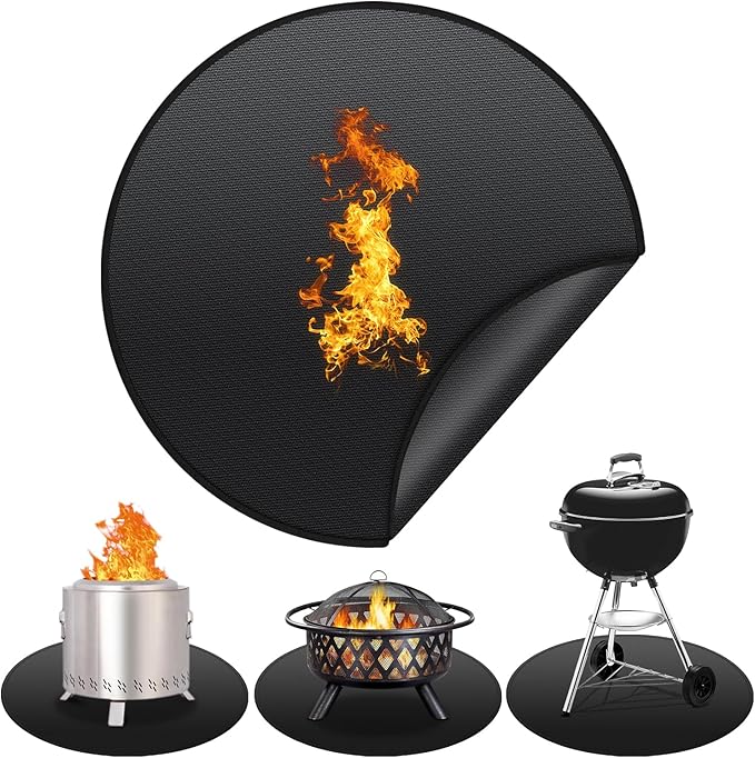 Protebox 48'' Fire Pit Mat for Solo Stove Bonfire, Round Fireproof Under Grill Mat, Oil-Proof Waterproof BBQ Pad for Deck Patio Grass Outdoor Grill Accessories, Portable and Reusable, Glossy Black