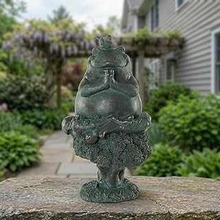 Topadorn 9" Zen Frog Yoga Statue, Meditating Frog Garden Decor with Bird, Weather-Resistant Resin Outdoor Sculpture, Cottagecore Lawn Ornament