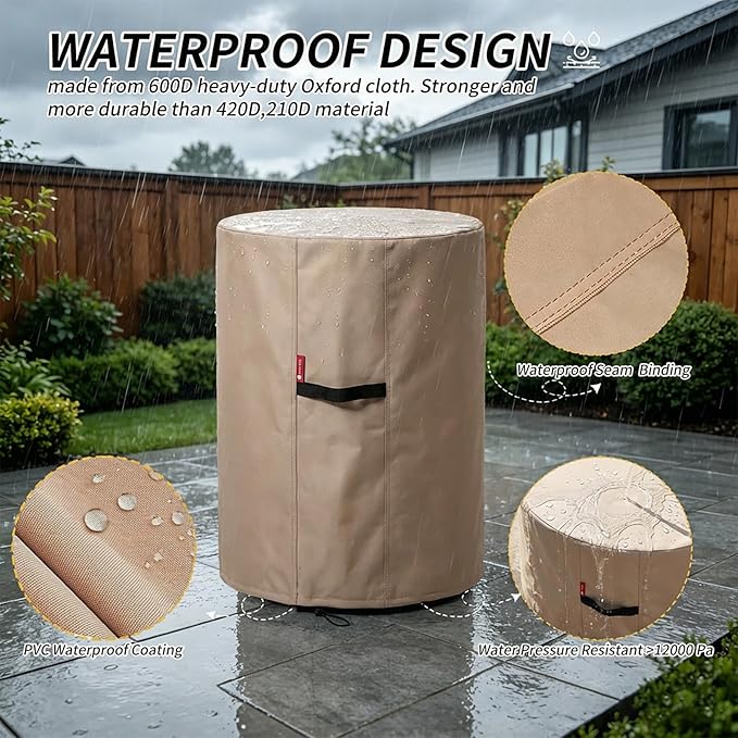 [2026 Upgraded]SheeChung Fire Pit Cover Round 24"D x 27"H,Heavy Duty 600D Waterproof Tall Firepit Cover,Fits for 20"-24" Propane Fire Pit/Table,Tear & Fade Resistant Fireplace Covers with Drawstring