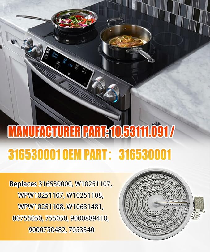 316530000 316530001 Range Oven Dual Radiant Surface Element Replacement for Frigidaire Electrolux Stove,9" 3200(1100) W Burner Replaces AP5983959, 316530000, 4279207, PS11723364.W10251107 W10251108