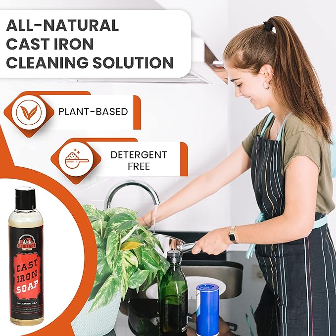 Heritage Products Cast Iron Soap – All Natural Skillet Cleaning Soap Cleans, Restores, Removes Rust from Griddle, Grill Grate, Dutch Oven - Cast Iron Cleaner for Home and Camping