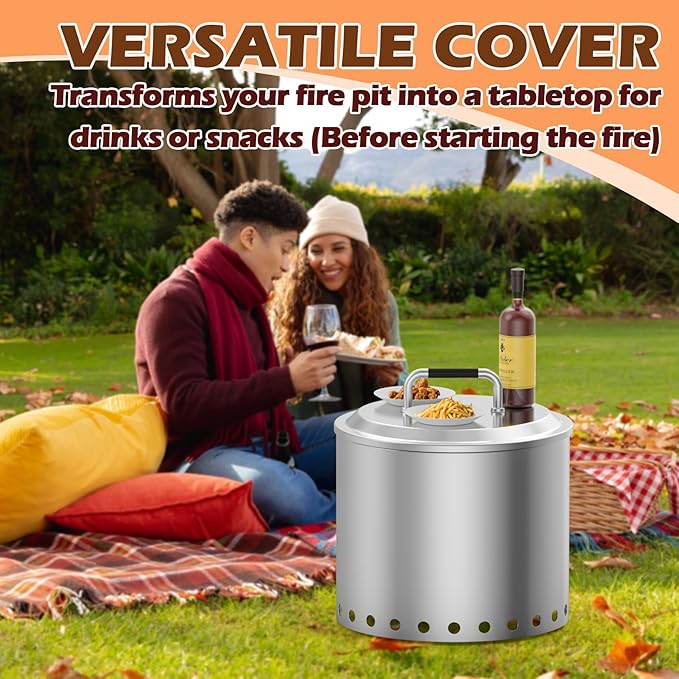 Fire Pit Lid for Solo Stove Ranger 15" Accessories, Round Fire Pit Cover for Solo Stove Lid Ranger 2.0/1.0, Stainless Steel Lid with Handle for Solo Ranger & More 15" Firepit Camping Accessory