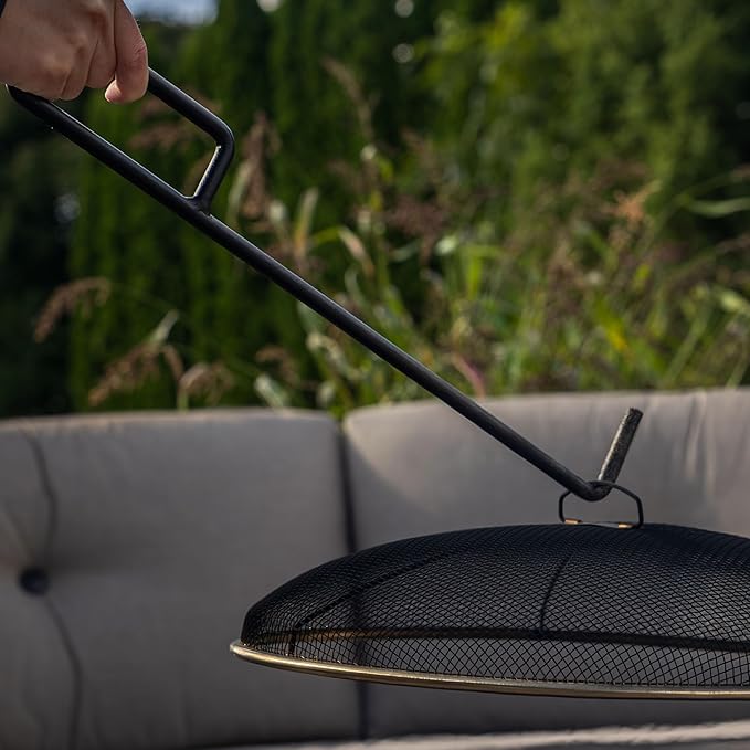 TIKI Fire Pit Screen & Poker Set – Spark Protector, Ember Guard & Fire Poker for Safe Smokeless Fires – Durable Gold & Black Metal Fire Pit Accessories - Fits Patio, Social, and Huddle Fire Pits