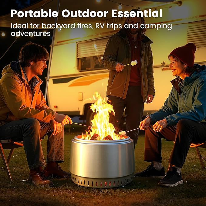Amopatio 21'' Fire Pit Outdoor Smokeless Firepit Wood Burning Outdoor Firepits with Removable Ash Pan, Portable Stainless Steel Fire Pits with Carry Bag for Patio Backyard Camping BBQ