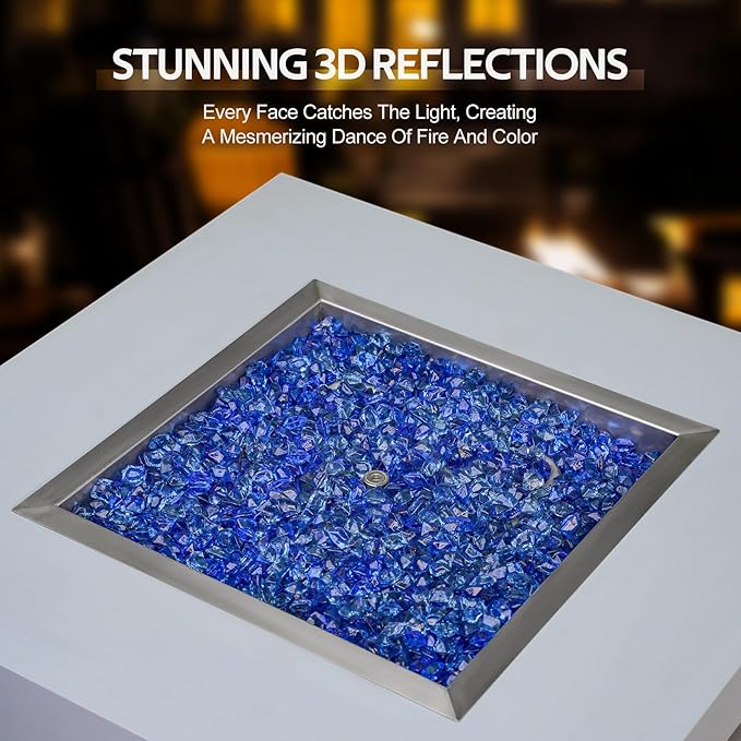 Mr. Fireglass 1/2-Inch Polygon Fire Glass for Fireplace Fire Pit & Lanscaping, 10 Pounds High Luster Pacific Blue