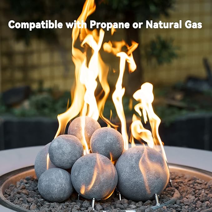 Skyflame Ceramic Fireplace Balls, 3 Inch, Gray, Set of 15 Round Fire Stones Set for Indoor and Outdoor Fire Pits or Fireplaces Accessory