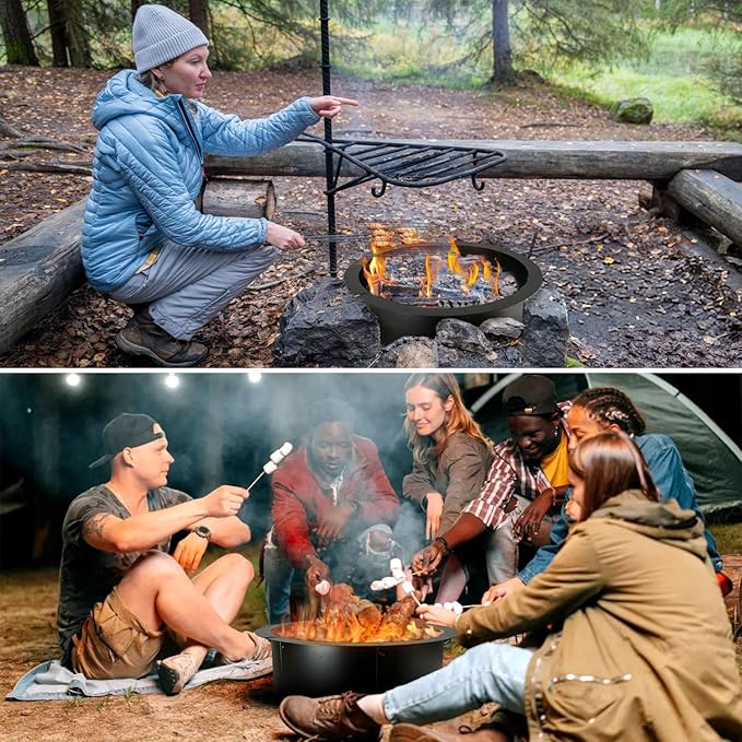 Outdoor Fire Pit Ring 27.5-Inch Outer/23.6-Inch Inner, Fire Pit Insert Round Metal Steel Fire Rings for Outside Wood Burning Fire Pits-Above Or In-Ground, Patio Backyard Camping Bonfire