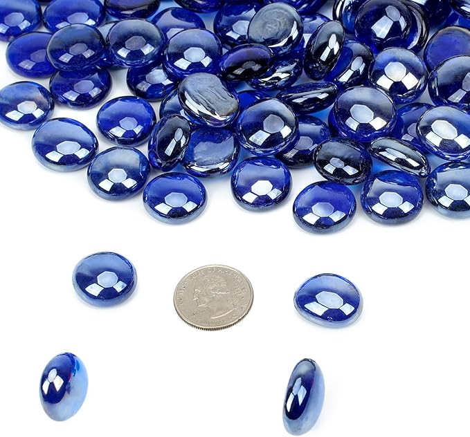 Mr. Fireglass 10 Pound Fire Glass Beads, 1/2" Reflective Round Fire Glass Drops for Propane & Natural Gas Fire Pits, Smokeless Fireplace Glass Rock for Outdoor Patio & Landscape, Royal Cobalt Blue
