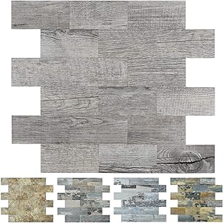 Art3d Peel and Stick Backsplashes Wall Tile Gray Wood Grain, 5-Pack of 13.5x11.4inches, for Kitchen Backsplash, Bathroom Decoration, Fireplace and Stair Riser Decal, Made of PVC Composite Laminate