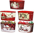 Putuo Decor Christmas Theme Metal Buckets, Christmas Decorations Garden Planter Pots, Galvanized Small Bucket Pails for Party Home Table Centerpieces Storage Decor