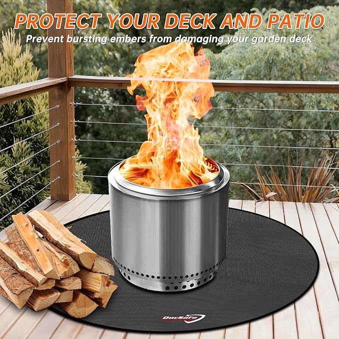 DocSafe 48" Round Fire Pit Mat, 4-Layer Fireproof Under Grill Mat Heat Insulated Indoor Fireplace Pad Protector for Decks,Patios,Grass,Solo Stove Bonfire, Reusable Oil-Proof and Waterproof, Black