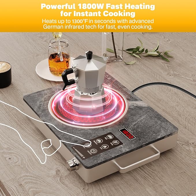 Alemania Single Burner Ceramic Cooktop, Portable 1800W Electric Stove, Countertop Burner for Cooking, Plug in Kitchen Hot Plate, Temperature Adjustable Compact Hob Camping Stoves