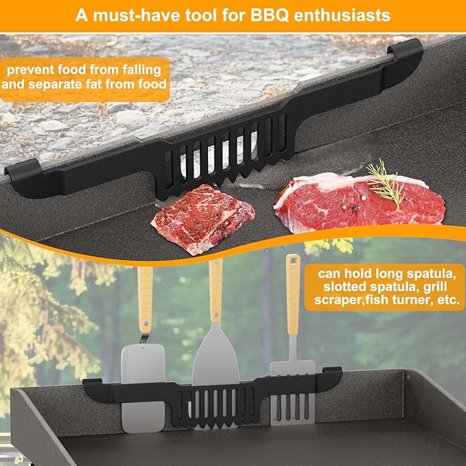 Grease Gate Spatula Holder for Blackstone Griddle,11.8 Inch Magnetic Design Stainless Steel Grease Trap Grill Food Mesh Screen Block Hold Rack Griddle Accessories for Blackstone(Black)