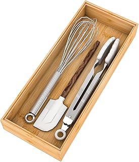 Utensil Organizer Silverware Drawer Organizer-Stackable Bamboo Flatware Caddy Cutlery Holder, Wooden Storage Boxes Tray for Bedroom,Office, Bathroom, Vanity & Garage Tool Organization(15"6"2.5")