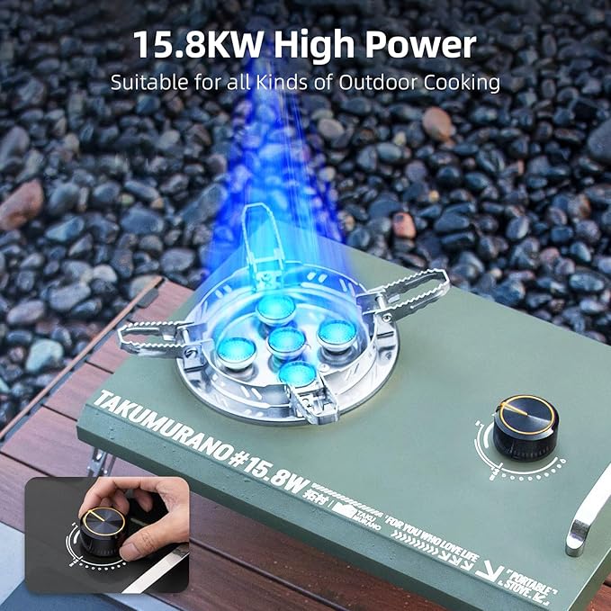 Propane camping stove, Desktop & Embed Folding Gas Stove, Household Gas Stove with Carrying Handle, Outdoor Camping Cooking Stove, 15800W, Black