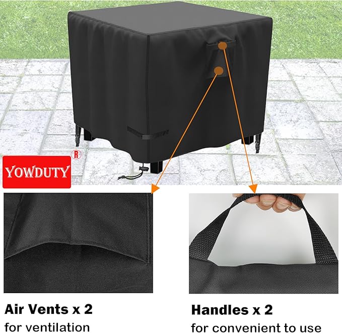 Propane Fire Pit Cover Square 36x36x25 Inch, Waterproof Heavy Duty 600D Patio Gas Fire Table Cover 36 Inch, Fit 34/35/36 Inch Firepit Table, All-weather Protection For Outdoor Fireplace