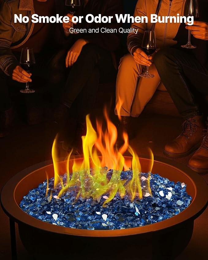 VEVOR Fire Glass, 10 lbs, Pacific Blue, 1/2 Inch High-Temperature Resistant Reflective Glass Rocks, Smokeless Fire Pit Stones for Outdoor Table & Landscaping